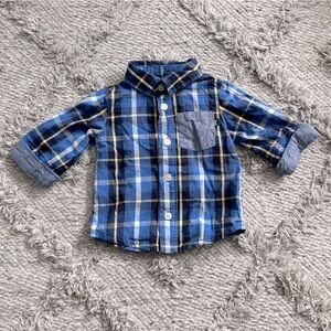 Oshkosh B’Gosh Baby Boy Button-Up Blue Plaid Shirt 6M GUC